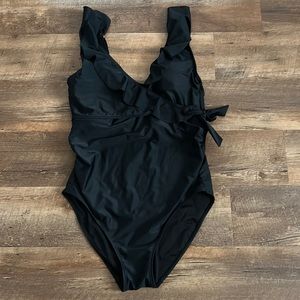 KINDRED BRAVELY SWIM SUIT ONE PIECE BLACK RUFFLE MEDIUM BUSTY